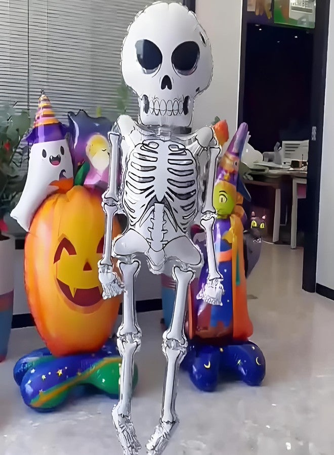 Fun Affairs Halloween Theme Prop 62 Inch Foil Balloons Jumbo Skeletons Spooky Ghost Skull Balloon For Party Decorations Indoor And Outdoor, Silver, 1 Pc, 1 Piece - Image 1
